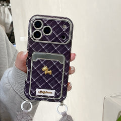 Blue checkered pony leather phone case