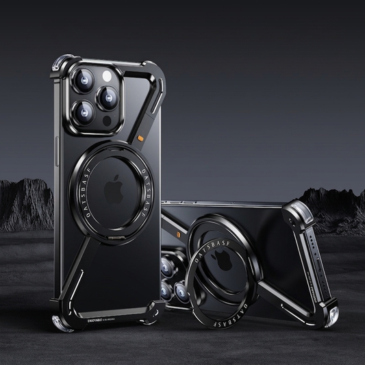 Minimalist Phone Case Compatible with iPhone 17 Pro , 360° Rotation Kickstand Aluminum Metal Frameless Design Bumper Z Case, Protective Shock Grade Shell