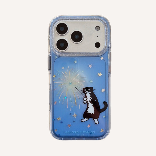 Black cat with fairy wand rounded edge phone case