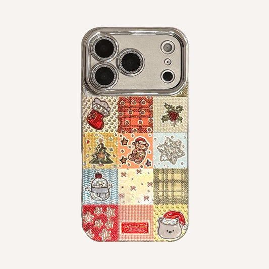 【Glittery Glaze】Silver Sandalwood Checkered Christmas Phone Case