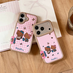 Pink checkered Kitty phone case for iPhone 17