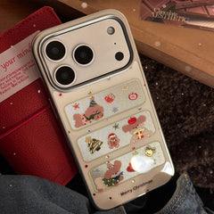Acrylic Gold-Plated Christmas Frame Puppy Phone Case with Silver Edge