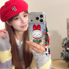 Red hat Miffy Christmas phone case with gilded rounded edges and airbag design