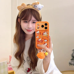 Orange polka dot Apple Kitty large window phone case