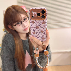 Pink leopard print brown kitty large window phone case