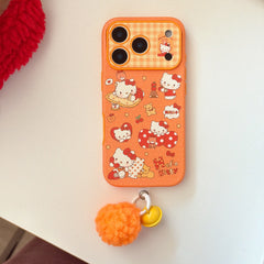Orange polka dot Apple Kitty large window phone case