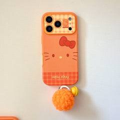 Orange plaid Kitty emoji large window phone case