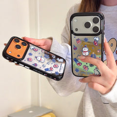 Perler bead winter bunny and snowman side profile mirrored round edge phone case