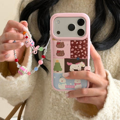 Pink patchwork Kitty and Pony phone case with chain