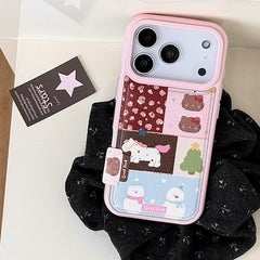 Pink patchwork Kitty and Pony phone case with chain