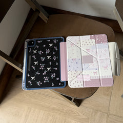 Pink patchwork floral bow iPad case