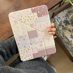Pink patchwork floral bow iPad case