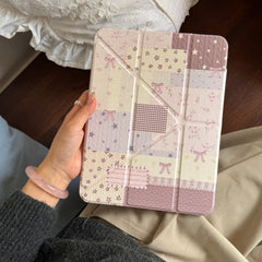 Pink patchwork floral bow iPad case