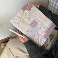 Pink patchwork floral bow iPad case