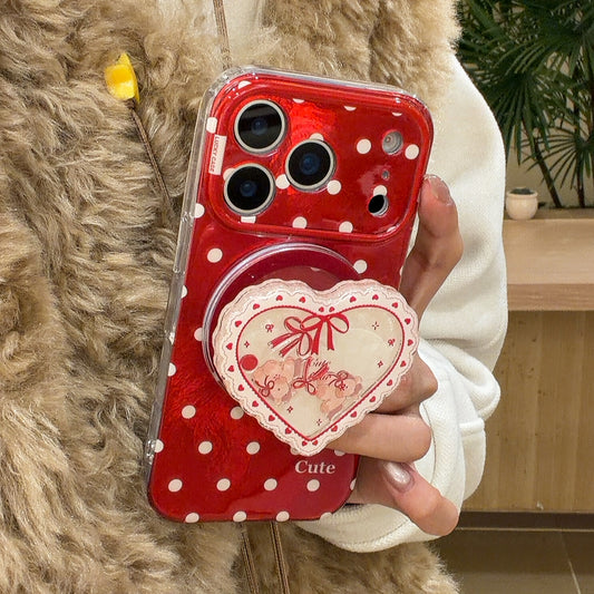 Double Layer Polka Dots MagSafe Phone Case with Stand for iPhone 13-17 Pro Max