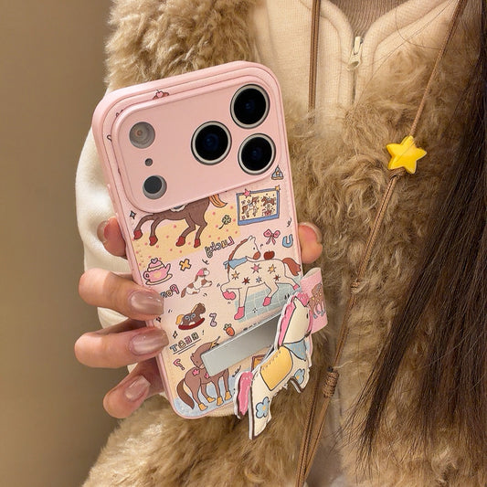 Pink Pony Phone Case with Stand for iPhone 13-17 Pro Max