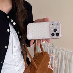 Aesthetic Floral Bunny Case: 360° Protective Shockproof Series with Pearl Bead Chain for iPhone 13-17 Series | Pink & Yellow Spring Design