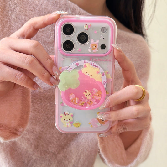 Kawaii Rilakkuma MagSafe 2-in-1 Case | Strawberry Shaker Charm & Bumper Protection for iPhone 17 16 15 14 13 Pro Max