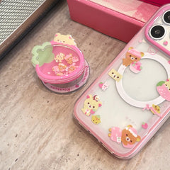 Kawaii Rilakkuma MagSafe 2-in-1 Case | Strawberry Shaker Charm & Bumper Protection for iPhone 17 16 15 14 13 Pro Max