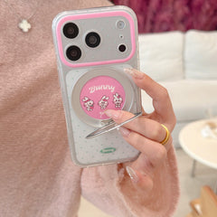 "Spin & Stand" Polka Dot Rabbit Case - 360 Degree Swivel Ring Holder for iPhone 17/16/15 Pro Max | Chic Functional Tech Accessory