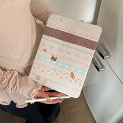 Fair Isle polka dot bear rotating iPad protective case