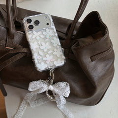 Romantic White Flower Case: 360° Protective Shockproof Series with Lace Bow Charm for iPhone 13-17 Series | Aesthetic Floral Design