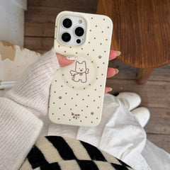 MagSafe Compatible Cream Polka Dot Puppy Case for iPhone 17 16 15 14 13 Pro Max | Dual-Layer Protective Cute Dog & Bone Cover