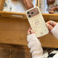 MagSafe Compatible Cream Polka Dot Puppy Case for iPhone 17 16 15 14 13 Pro Max | Dual-Layer Protective Cute Dog & Bone Cover