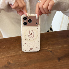 MagSafe Compatible Cream Polka Dot Puppy Case for iPhone 17 16 15 14 13 Pro Max | Dual-Layer Protective Cute Dog & Bone Cover