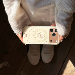 MagSafe Compatible Cream Polka Dot Puppy Case for iPhone 17 16 15 14 13 Pro Max | Dual-Layer Protective Cute Dog & Bone Cover