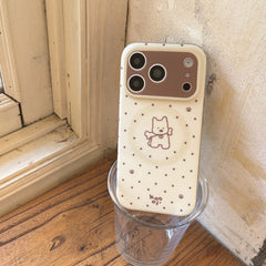 MagSafe Compatible Cream Polka Dot Puppy Case for iPhone 17 16 15 14 13 Pro Max | Dual-Layer Protective Cute Dog & Bone Cover