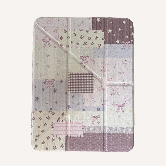 Pink patchwork floral bow iPad case