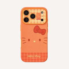 Orange plaid Kitty emoji large window phone case