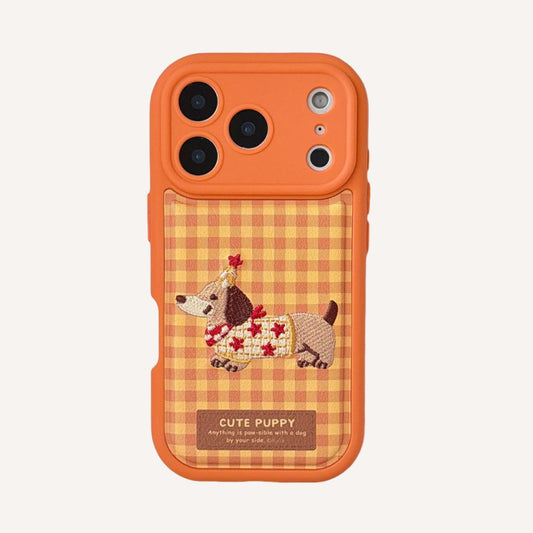 Plaid star hat dachshund embroidered 3D phone case