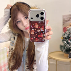 Brown plush red apple dachshund puppy anti-drop phone case