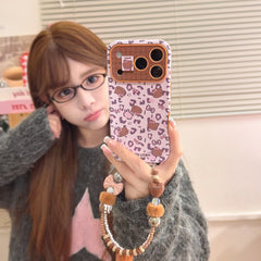 Pink leopard print brown kitty large window phone case