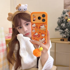 Orange polka dot Apple Kitty large window phone case