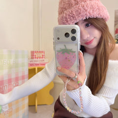 Gilded colored diamond pink strawberry phone case