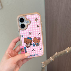 Pink checkered Kitty phone case for iPhone 17