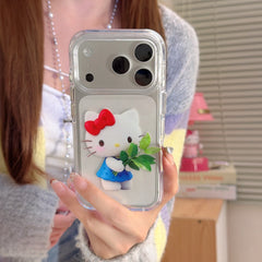 Kitty round-edged airbag double-sided phone case with pomelo leaf design