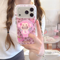 Edgy Leopard Flower Monkey Magnetic iPhone Case | Punk Kawaii Style