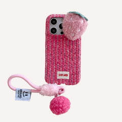 Color-blocked corduroy strawberry phone case