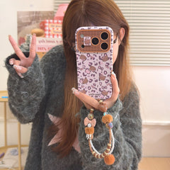 Pink leopard print brown kitty large window phone case