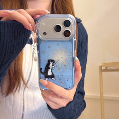 Black cat with fairy wand rounded edge phone case