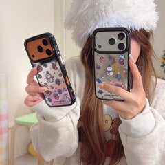 Perler bead winter bunny and snowman side profile mirrored round edge phone case