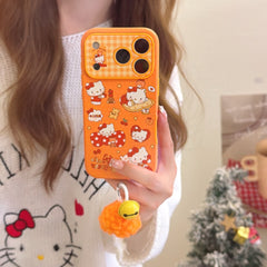 Orange polka dot Apple Kitty large window phone case