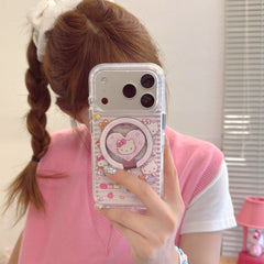 Magnetic Pink Striped Bear & Kitty Case | Cute Coquette Tech Accessory