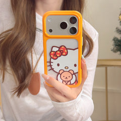 Orange-bordered Kitty hugging a bear rounded phone case