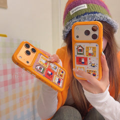 Orange-edged retro stamp Miffy round-edged phone case