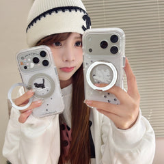 Winter Snowflake Black Cat and White Dog Phone Case